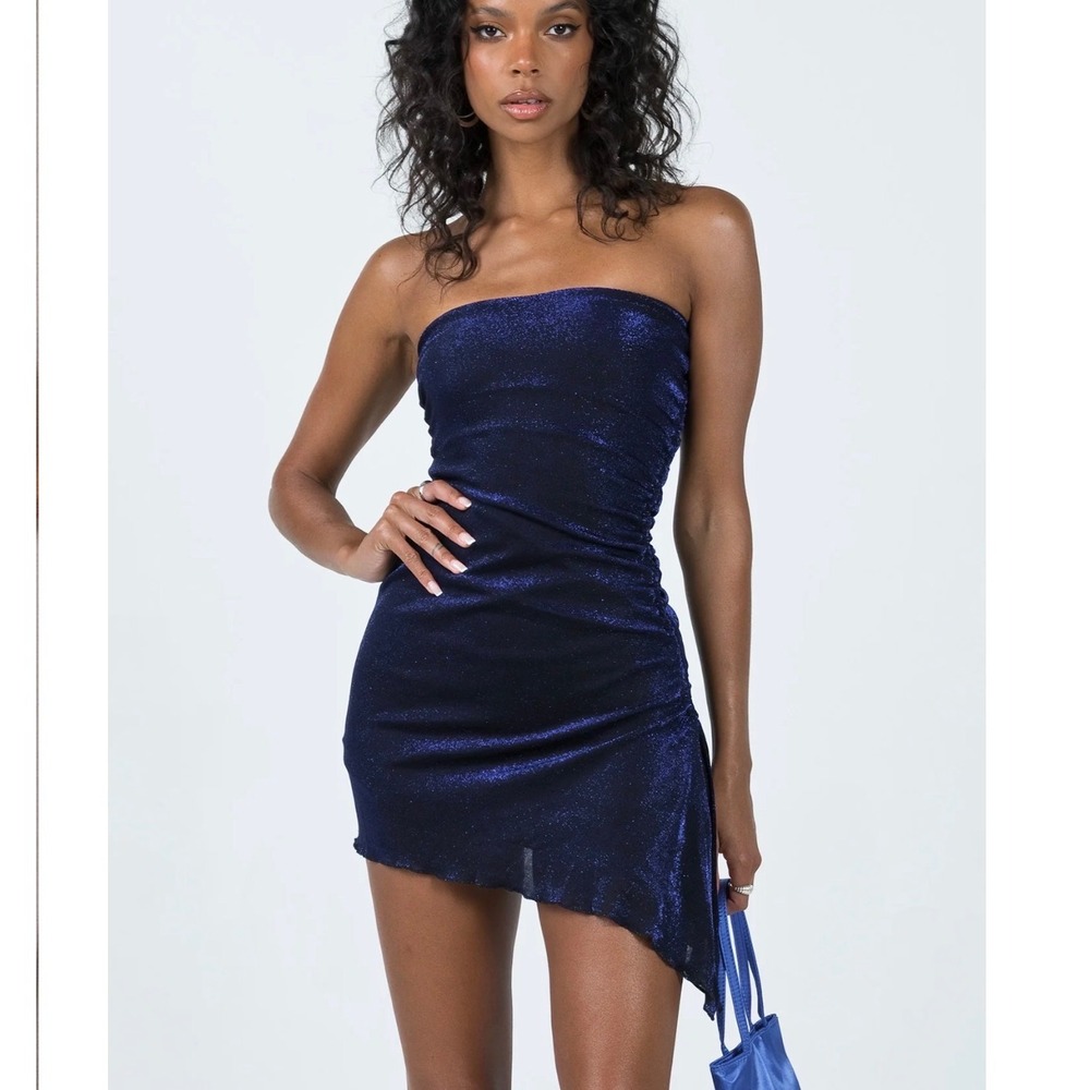 Princess Polly Sz 8 Navy Metallic Strapless Asymmetric Mini Dress Whimsigoth